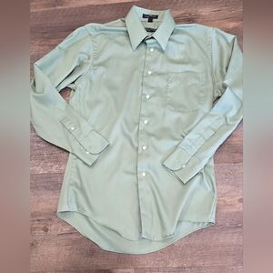1024 Geoffrey Beene Men's Dress Shirt Sz 15 32/33 Med Green Sateen Wrinkle Free